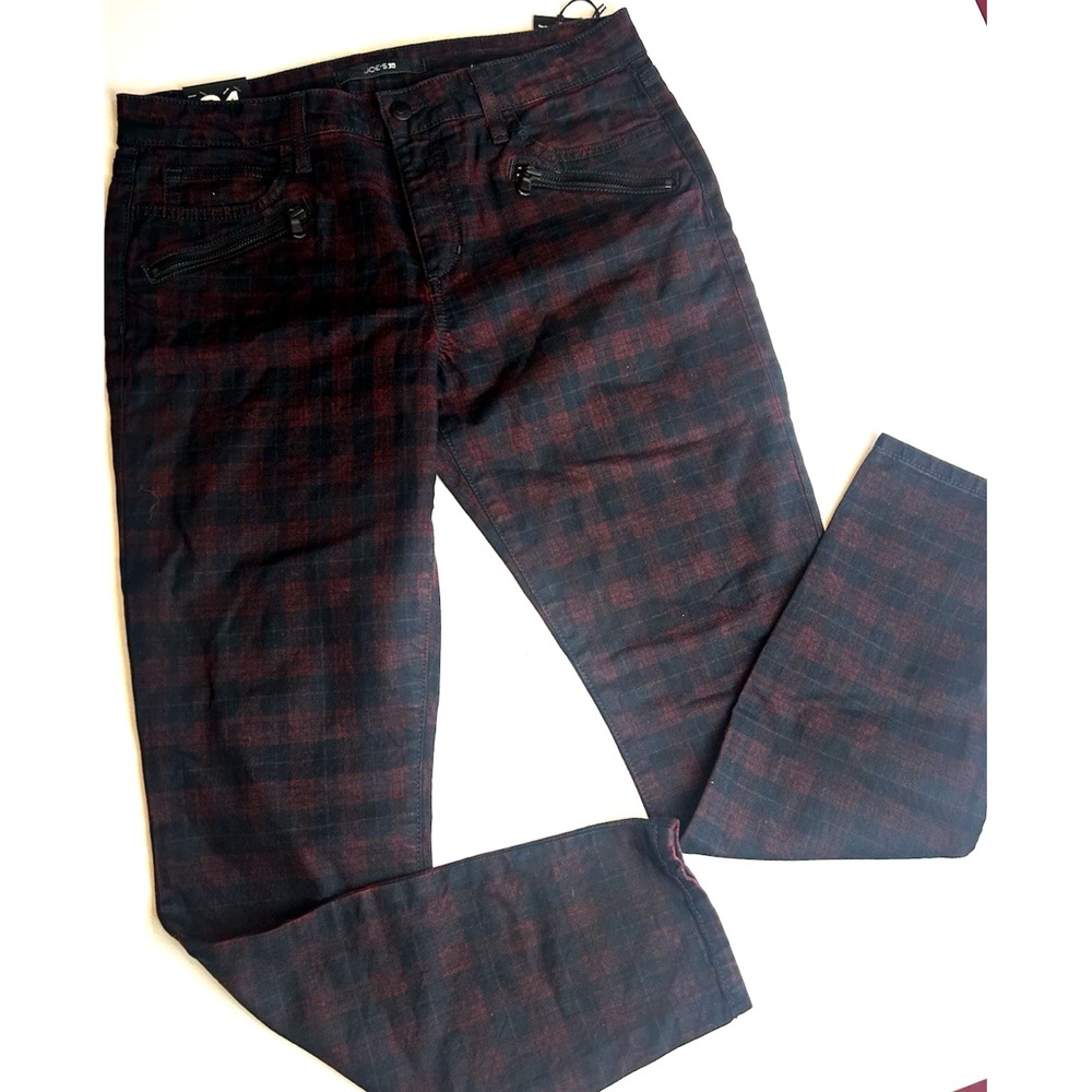 NWT Joe's Coated BLK/RED Plaid slim pant size 31 waist